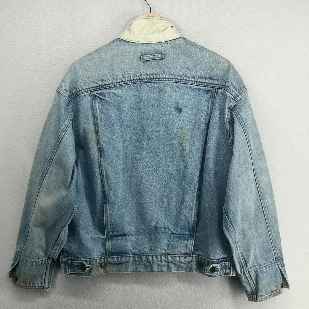 LEVIS Jacket Mens L White Tab Vented Denim Trucker 1987 80s Red Batwing USA VTG